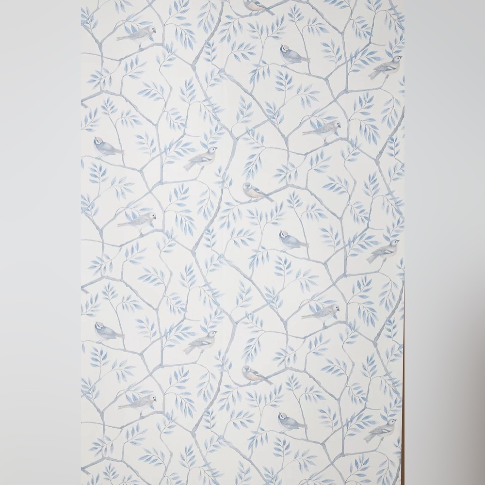 Anthropologie Morgongava Crossbill Light Blue Floral Bird Wallpaper NWT